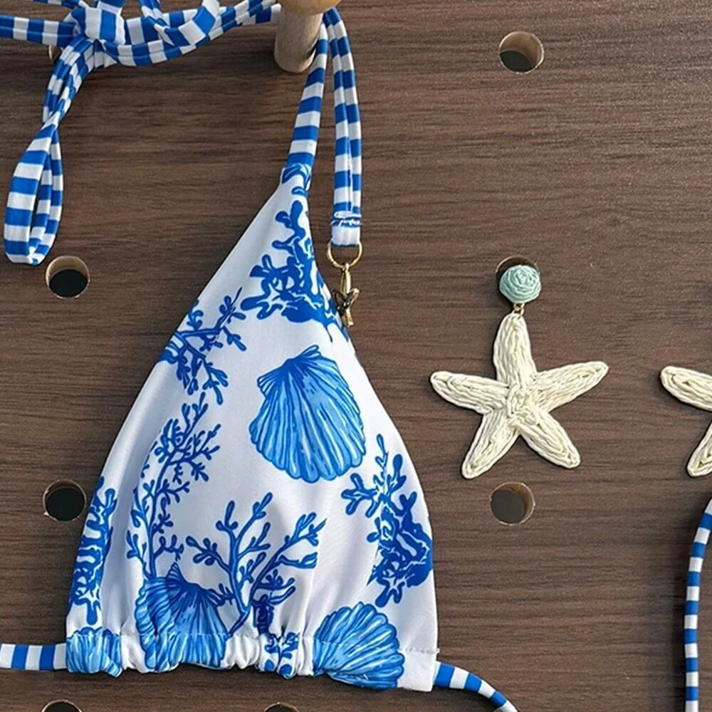 Multicolor Cute Women's Beach Reversible Bikini Set